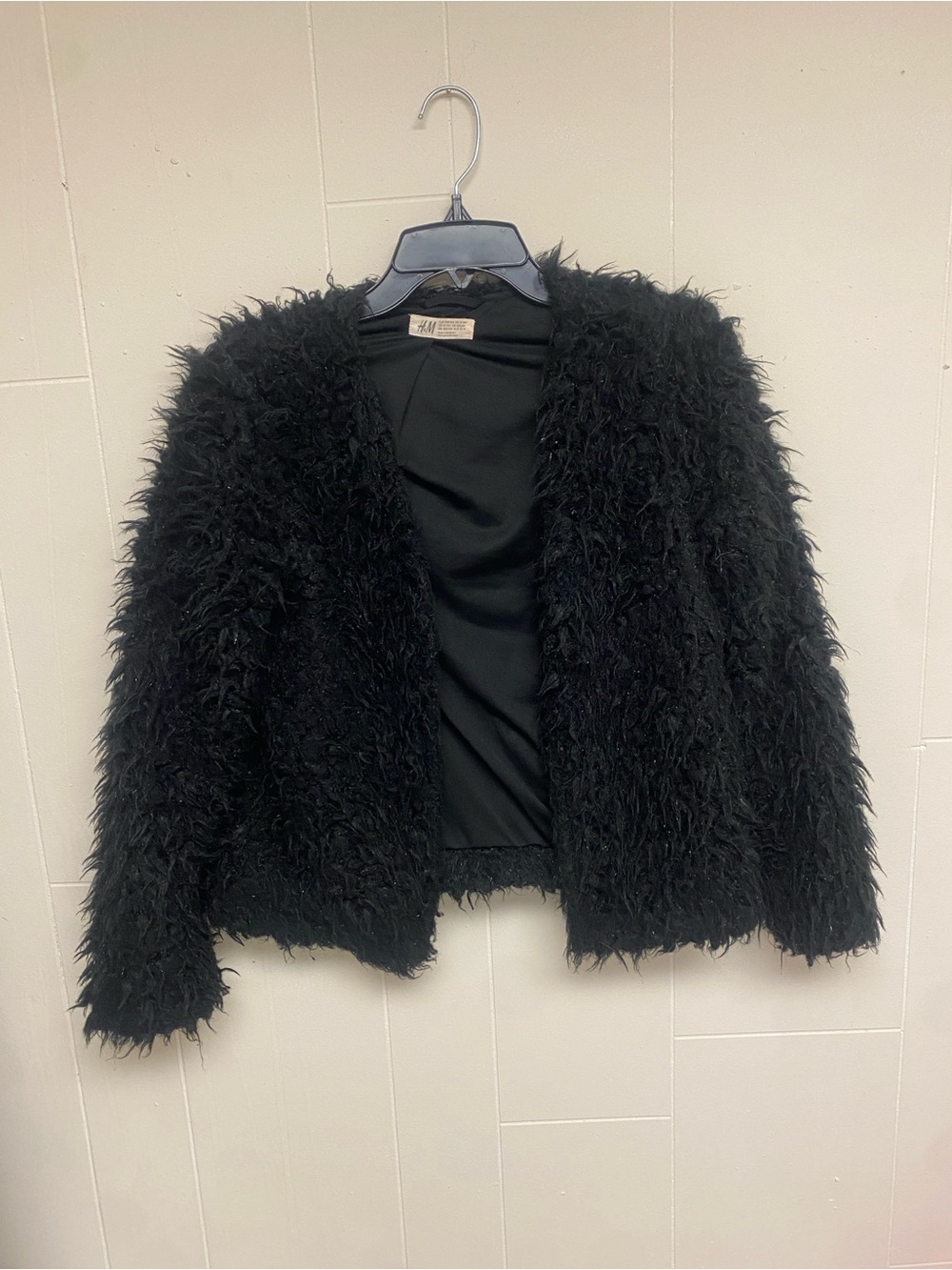 H&M Black Faux Fur Teddy Open-Front Jacket